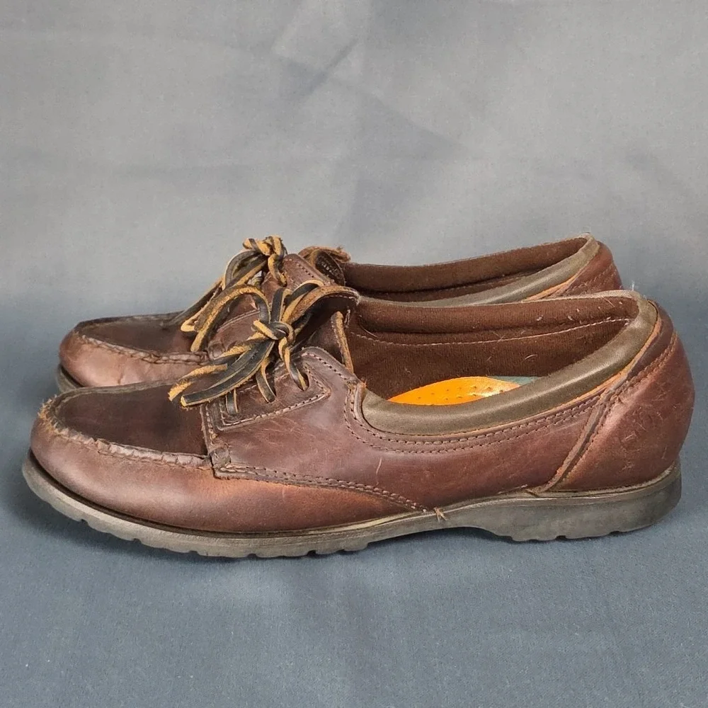 Vintage Timberland Boat Shoes Brown Waterproof Leather Size 7M 90's Y2K Made USA